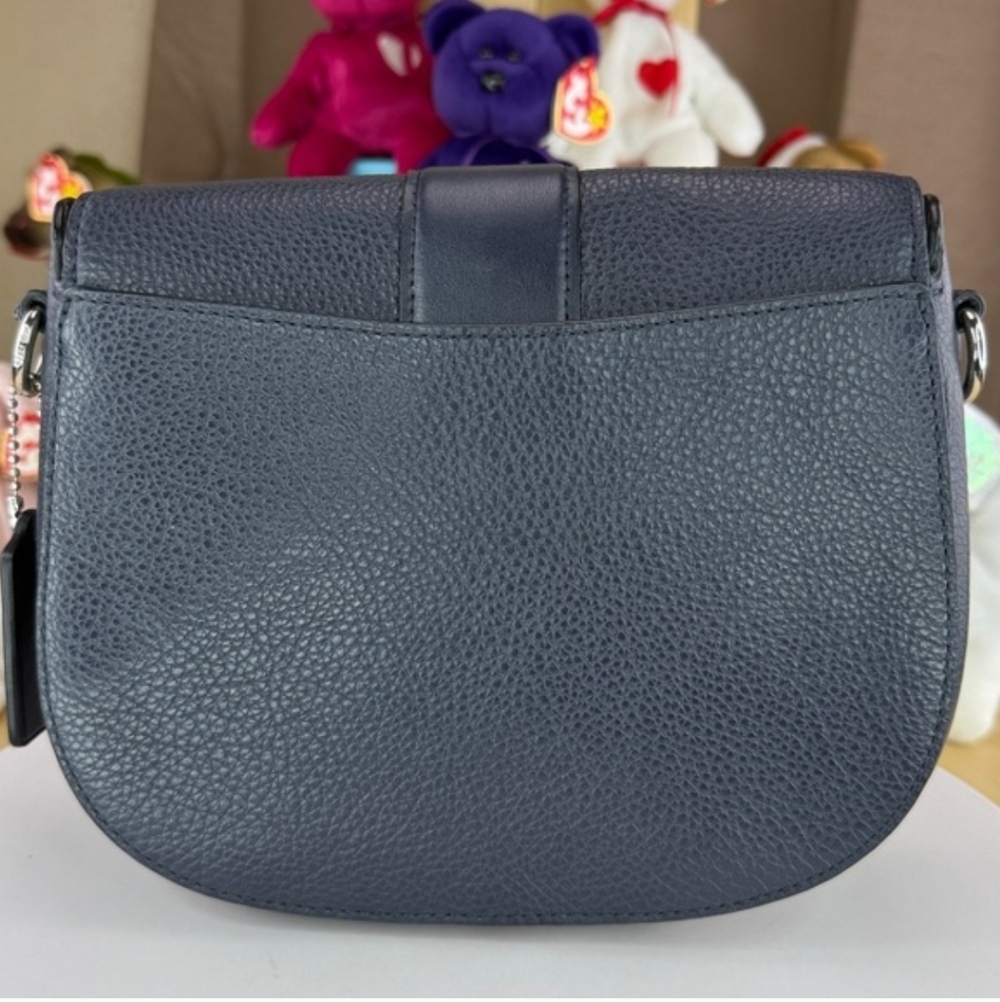 Coach Navy Saddle Bag Suede Pebbled Leather w/Snakeskin Embossed Strap EUC - Picture 4 of 12